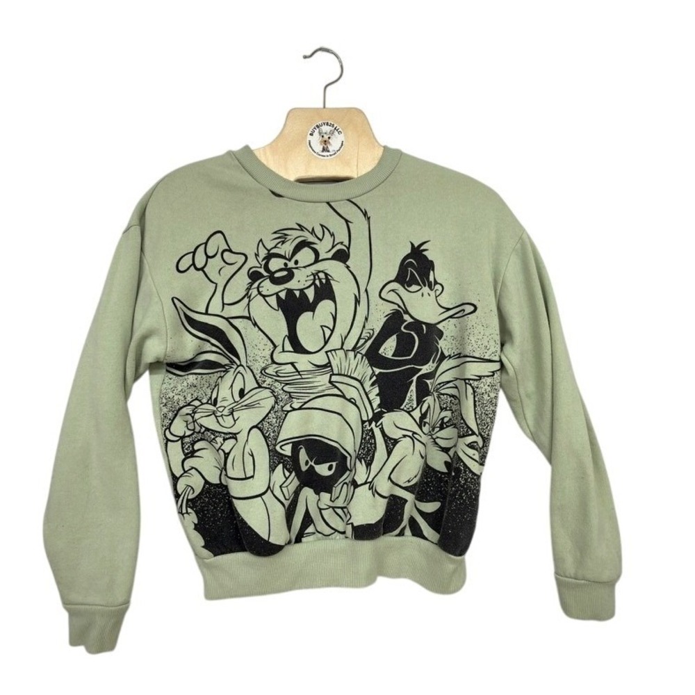 Looney Tunes Adult S Sage Green Character Graphic Crewneck Sweatshirt